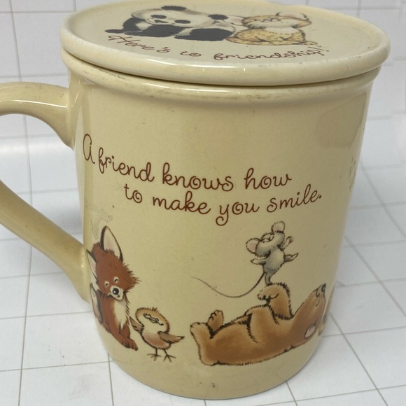 Hallmark Vintage Mig Mates Friendship coffee mug with lid/coaster cute animals - Picture 5 of 8